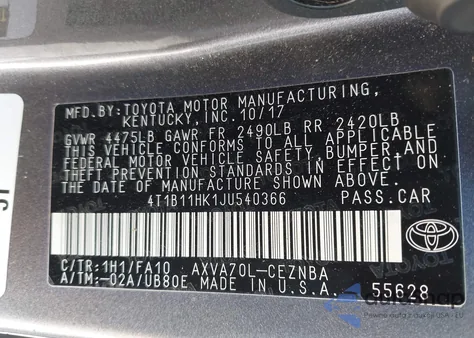 2018 Toyota Camry Le from USA, damaged, VIN 4T1B11HK1JU540366